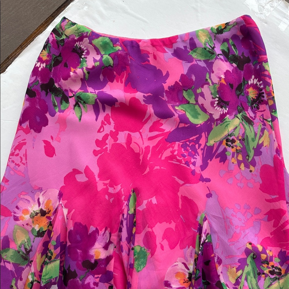 Vintage Y2K Hot Pink Floral Bias Asymmetrical Midi Skirt Cache Mermaid S Barbie - Picture 6 of 17